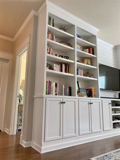 Prefab Cabinets Become Custom Built Ins | Built in shelves living room ...