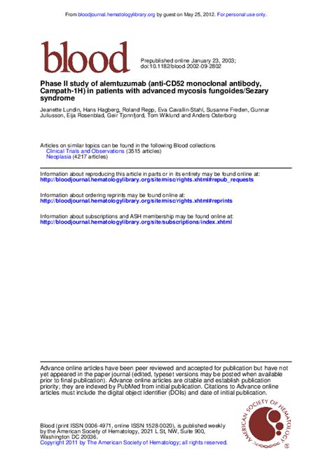 (PDF) Phase II study of alemtuzumab (anti -CD52 monoclonal antibody ...