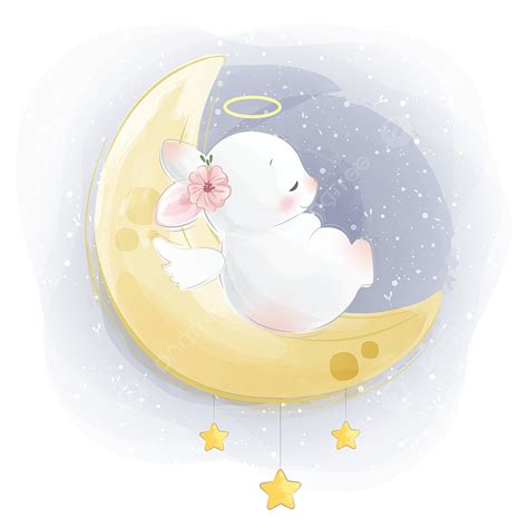 Bunny Sleep Vector Design Images, Cute Bunny Sleeping On Moon, Bunny Clipart, Animal, Cute PNG ...