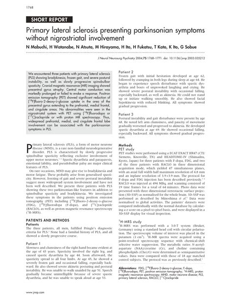 (PDF) Primary lateral sclerosis presenting parkinsonian symptoms without nigrostriatal involvement