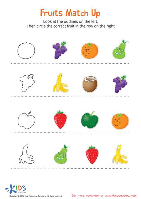 Fruits Match Up Worksheet: Free Printable PDF for Children