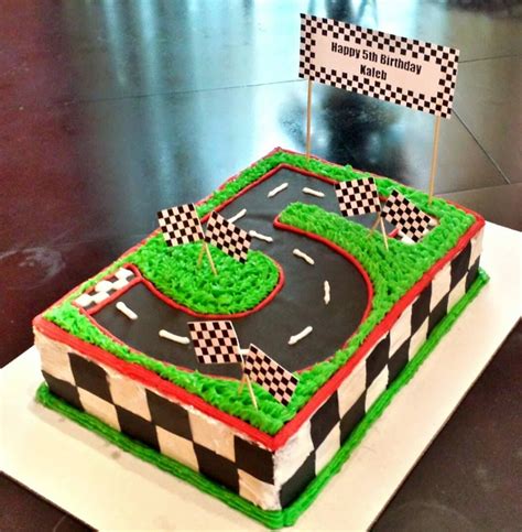 Number 5 race track cake I made for my son! | Cars birthday cake, Boy birthday cake, Race track cake