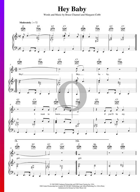 Hey Baby (Bruce Channel) Piano Sheet Music - OKTAV