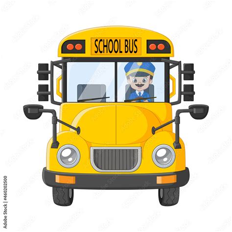 Cartoon school bus driver driving a bus Stock-Vektorgrafik | Adobe Stock