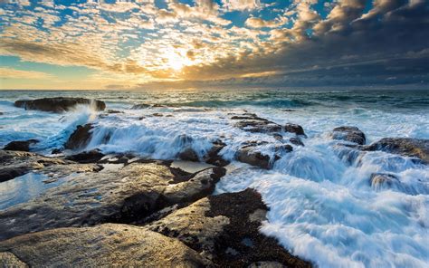 Fondos de pantalla : paisaje, puesta de sol, mar, rock, naturaleza, apuntalar, Nubes, playa ...