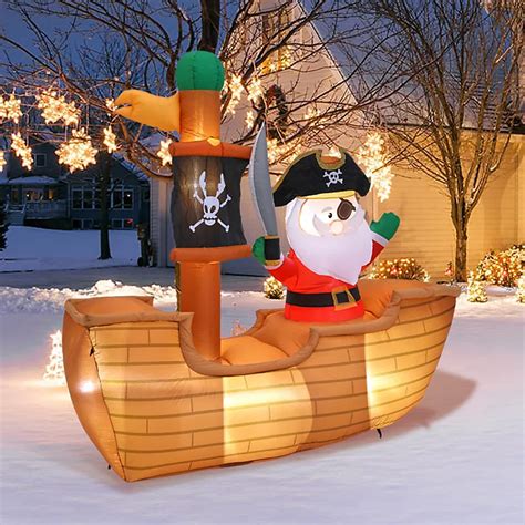 Livingandhome 6ft Inflatable Pirate Santa Christmas Yard Decoration Outdoor Xmas Decor with LED ...