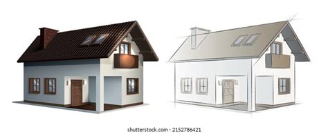 Realistic Modern House Drawing Concept Set Stock Vector (Royalty Free ...