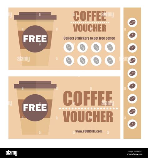 A gift coffee voucher or discount coupon. Vector Flat voucher template. Promotion coupons with ...