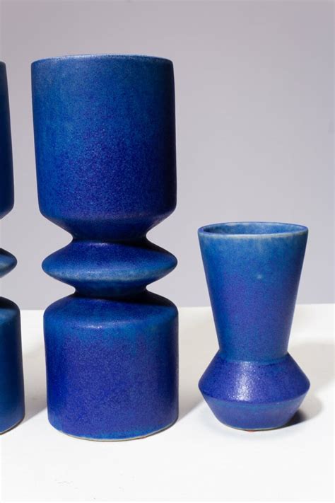 PL044 Lovell Blue Ceramic Vase Set Prop Rental - ACME Brooklyn