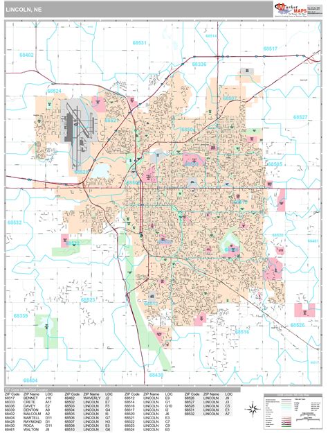 Lincoln Nebraska Wall Map (Premium Style) by MarketMAPS