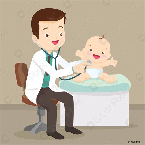 Pediatrician doctor examining little baby - stock vector 1168338 | Crushpixel