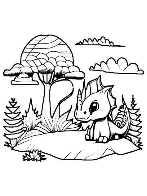 Big Dragons with Nature Background Coloring Page · Creative Fabrica