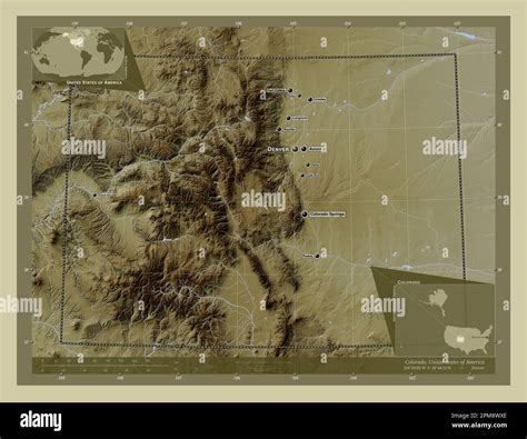 Colorado, state of United States of America. Elevation map colored in ...