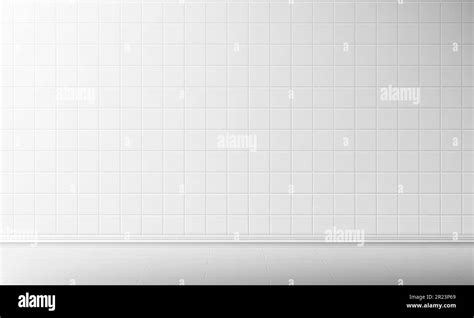 White tile wall and floor in bathroom vector seamless background, empty ...