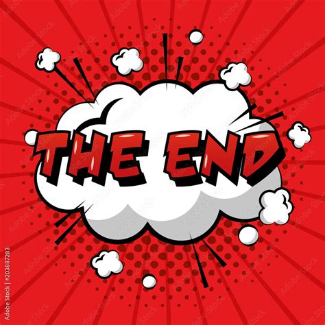 the end speech bubble pop art comic red background vector illustration ...