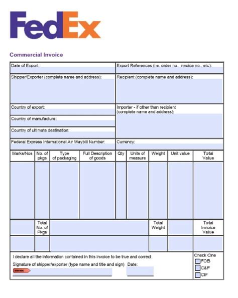 Fedex Commercial Invoice Template | Invoice Template Ideas