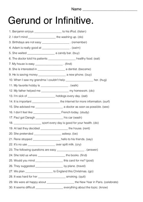 Verb Gerund Worksheets