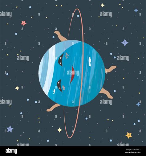 Cartoon Uranus planet on space background, vector illustration Stock ...