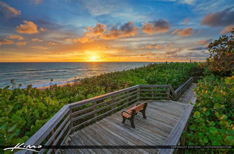 Jupiter Beach Access 48 Sunrise at the Boardwalk Bench | HDR ...