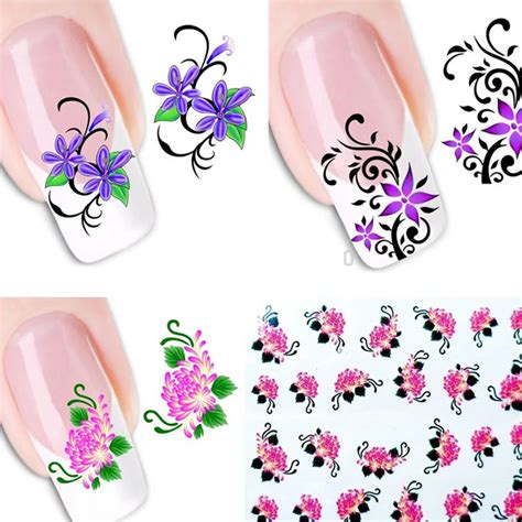 50pcs/lot Flower Nail Art Stickers Temporary Manicure Tattoos Water Transfer Decals Wraps Foils ...