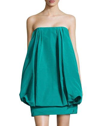 Silk Strapless Bubble Dress in Teal