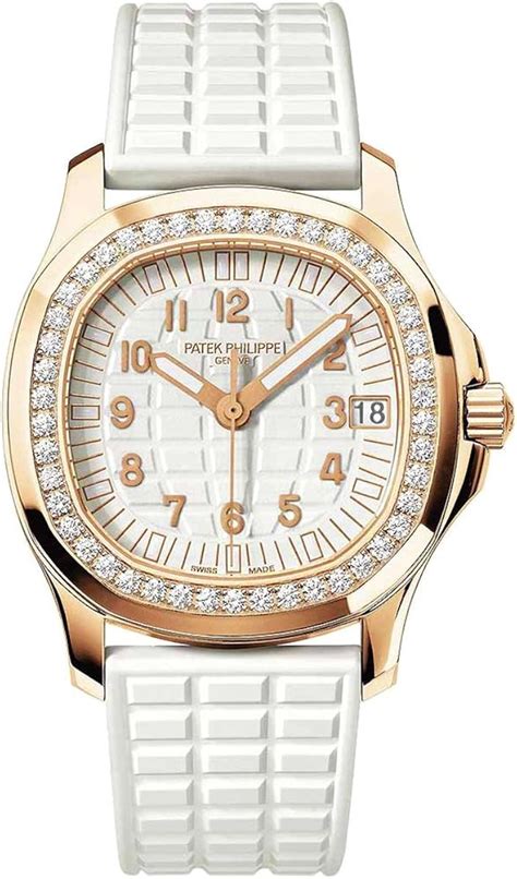 Patek Philippe Ladies Aquanaut Rose Gold Diamond Bezel White Rubber Strap: Patek Philippe ...