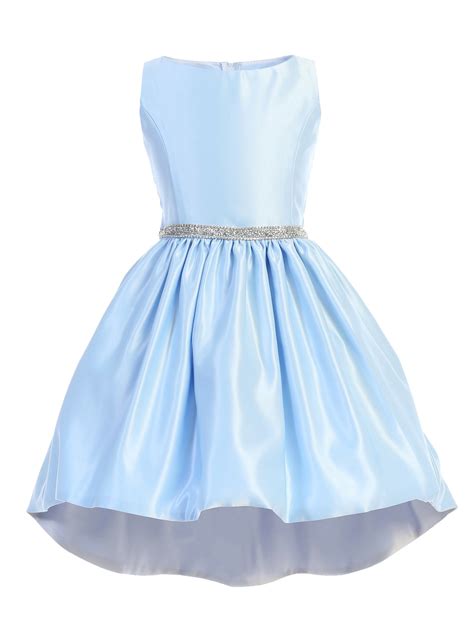 Sweet Kids Little Girls Light Blue Shiny Satin Hi-Low Special Occasion ...