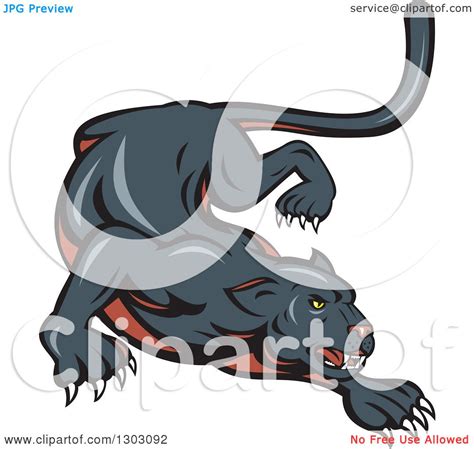 Clipart of a Stalking and Crouching Black Panther Cat - Royalty Free ...