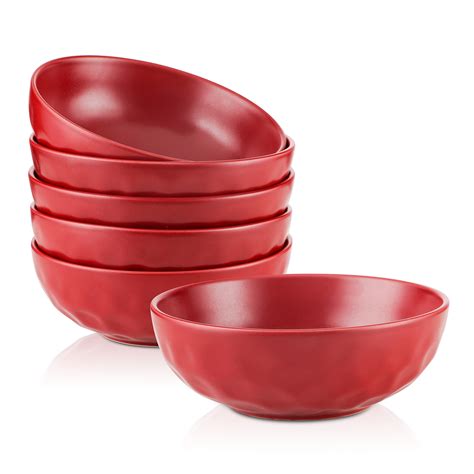 Red Ceramic Pasta Bowls Set, 32 Ounce Soup Bowls, Set of 6, Large Salad Bowls, Chip Resistant ...