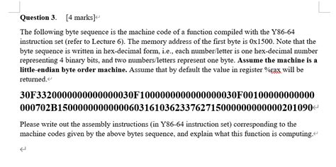 Solved Question 3. [4 marks ] The following byte sequence is | Chegg.com