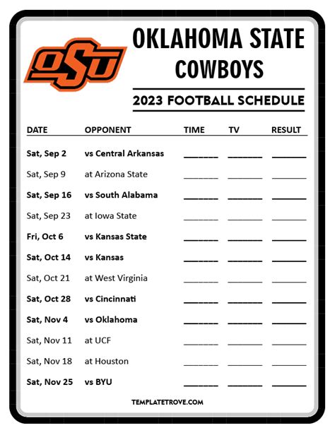 Printable 2023 Oklahoma State Cowboys Football Schedule