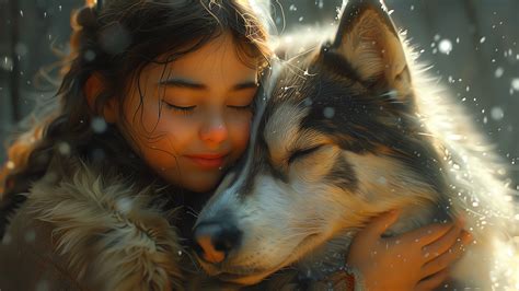 4K Heartwarming Friendship Wallpaper - Girl and Dog in Golden Hour ...