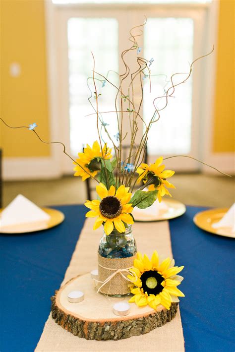 Low Sunflower Centerpiece in Glass Jar