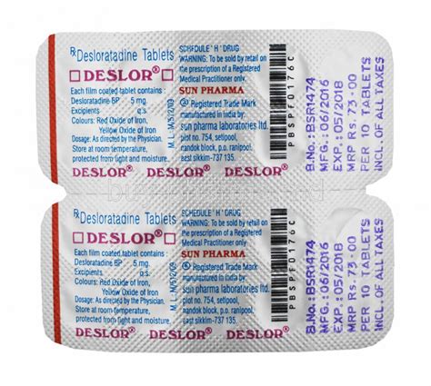 Buy Deslor (Desloratadine) 10mg 10'S Tablet Online