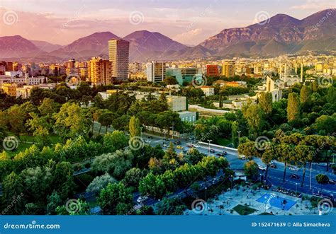 Areal View of Tirana City Center at Sunset. Editorial Stock Image ...