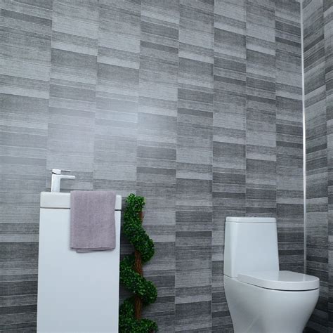 Grey Bathroom Cladding Tile Effect 5mm PVC Wall Panels Shower Wet Wall Cladding | eBay