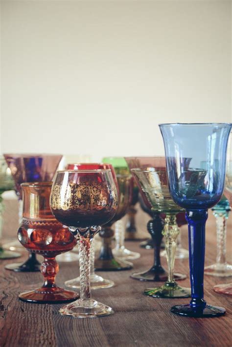 Vintage colored glass goblets | http://stardustrentals.com/mismatched-vintage-colored-glass ...