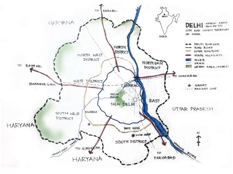 Vibrant Sketch of Delhi's Urban Landscape