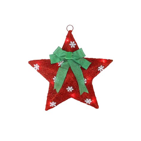 17" Lighted Red and Green Sisal Hanging Christmas Star Window ...