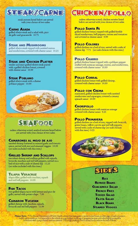 Menu of El Corral Mexican Restaurant in Decatur, IL 62521