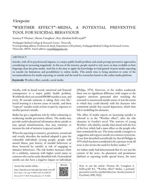 (PDF) “Werther effect” – Media, a potential preventive tool for ...