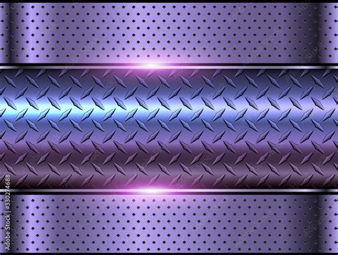 Background purple metallic, 3d chrome vector design with diamond plate sheet metal texture ...