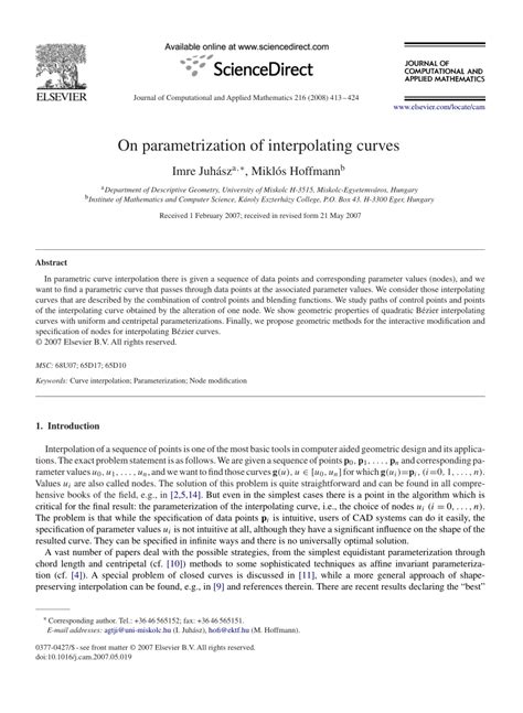 (PDF) On parametrization of interpolating curves