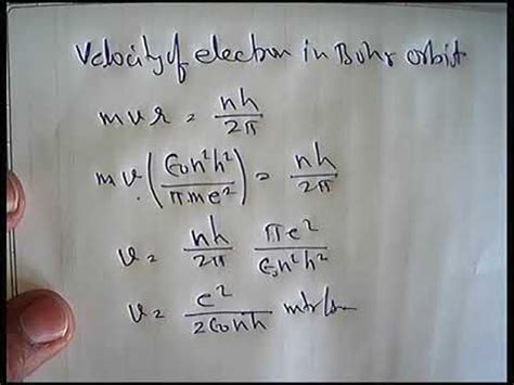 Velocity of Electron in Bohr Orbit of Hydrogen Atom - YouTube