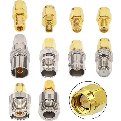 10 Type Set Sma Adapter Kits Sma Male To N/f/bnc/uhf/mcx/smb/tv/tnc Female Straight Nickel Gold ...