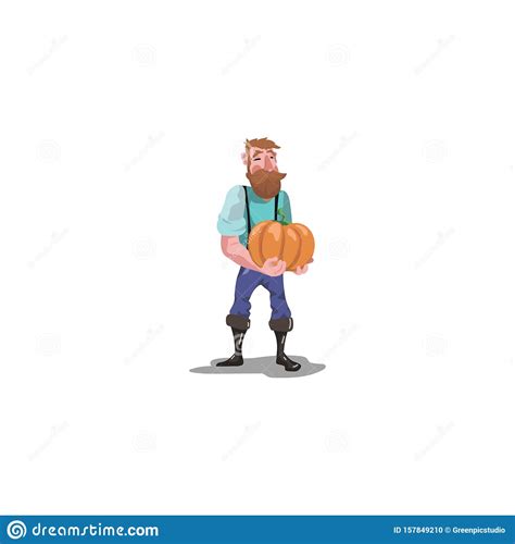 Farmer with Pumpkin. Raster Illustration in Flat Cartoon Style Stock Vector - Illustration of ...