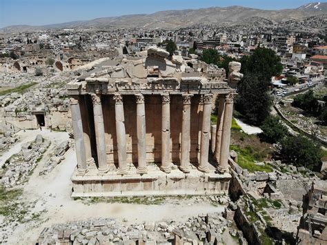 Great view from above.Created by Drone. Ancient city Baalbek. Highest ...