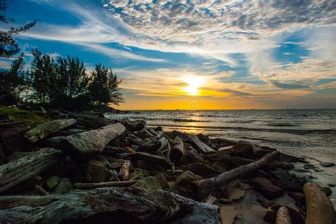 Landscape View of the Water, Sky and Clouds during Sunset, City Bintulu, Borneo, Sarawak ...