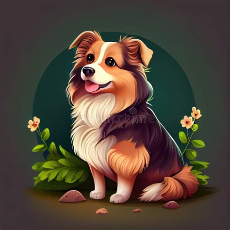 Cute Collie Dog Breed Dog Cartoon Drawing. Digital Art Illustration ...