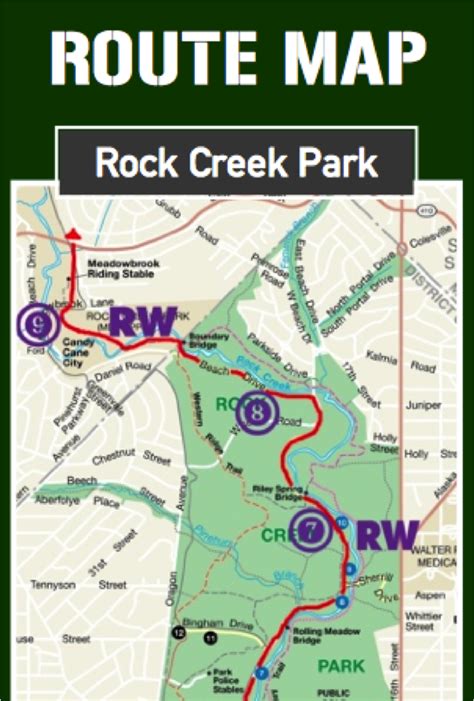 Rock Creek Park runner's route maps from DC Front Runners | Route map, Rock creek, Riding stables